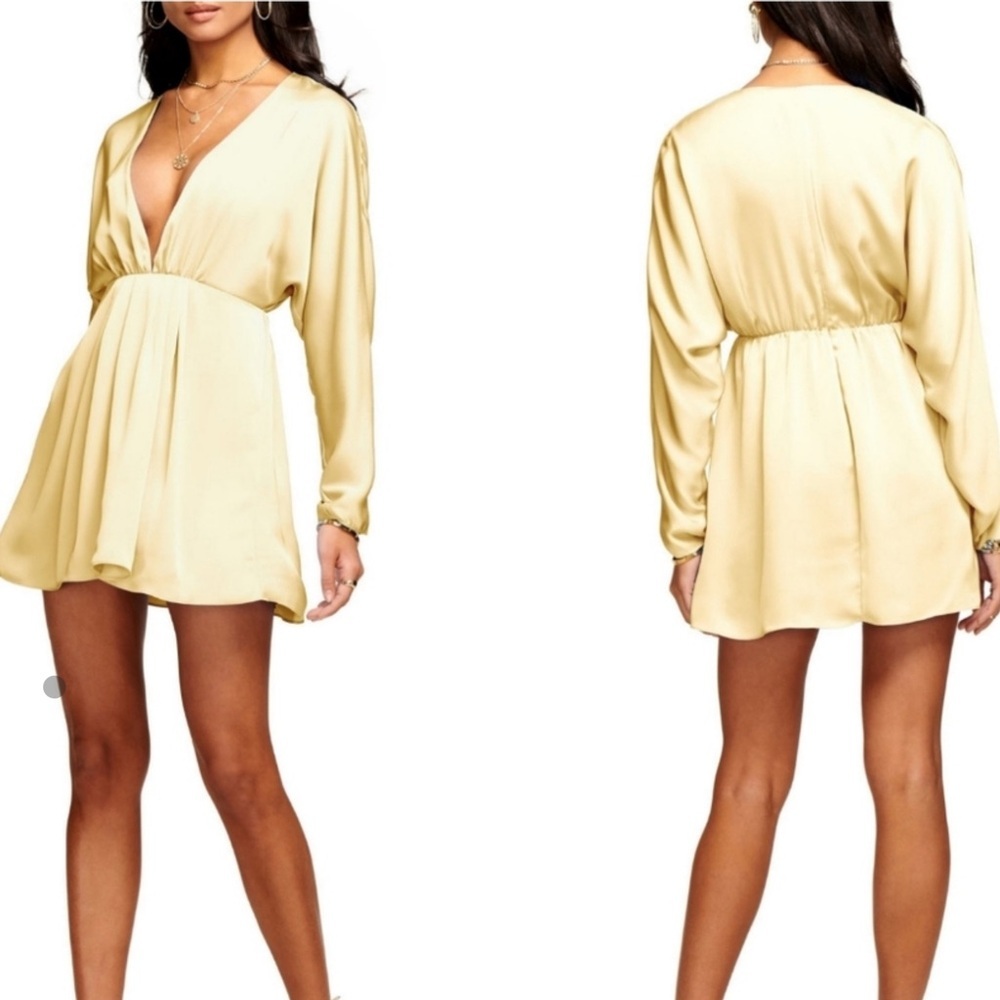 Ramy Brook NEW Tanya Plunge V Neck Satin Mini Dress Daffodil Yellow Size 4 - Picture 2 of 5